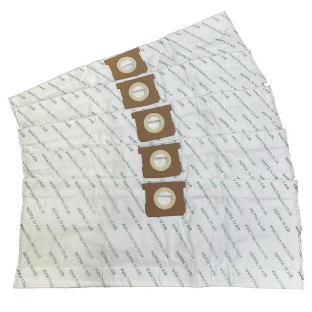 Order a Here is a pack of five Titan Pro Ltd vacuum cleaner filter bags, suitable for use with 30 litre and 40-litre vacuums.

These are brand new compatible Hepa bags that help your vacuum perform to the top of its capabilities to remove dirt and debris in an easily disposable bag.
